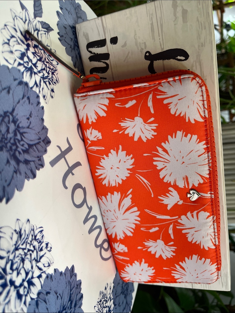 Kate Spade Floral Zip Wallet in Bright Orange and White